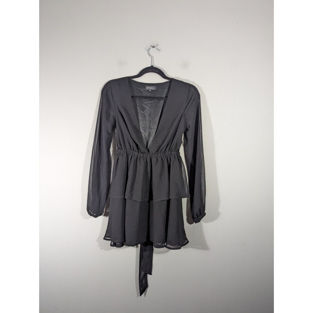 EUC Majorelle Black Plunge Neck Long Sleeve Mini‎ A-Line Dress Size XS